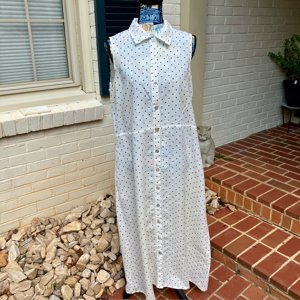 Flax Linen Maxi Dress – Cream with Black Dots Small fits up to X-Large